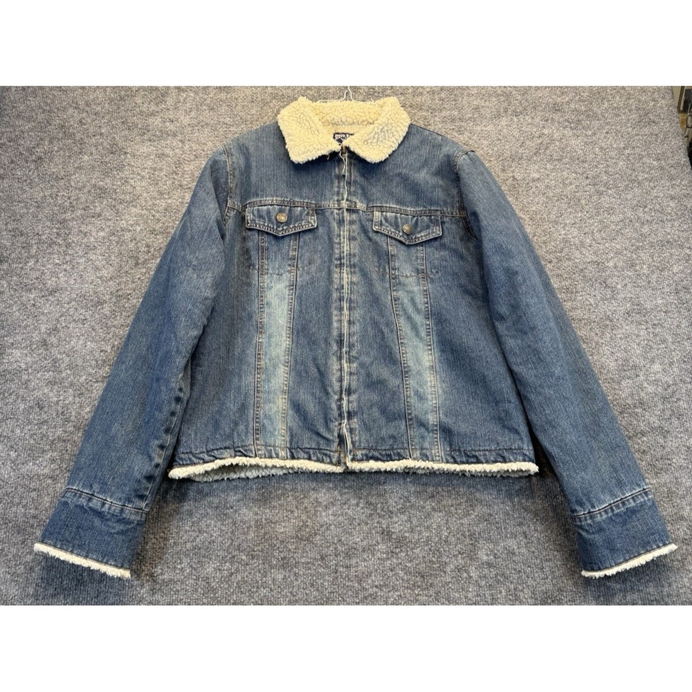 Steve & Barry's Sherpa trimmed Denim Jacket Women's Medium Blue Full Zip